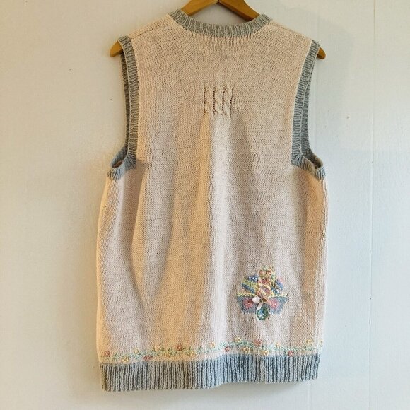 VTG 90s Marisa Christina Sweater Vest Easter Bunny Eggs Embroidered Handknit XL - Picture 7 of 13